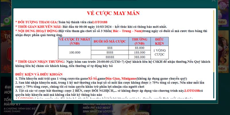 Sự kiện đặc sắc vé cược may mắn